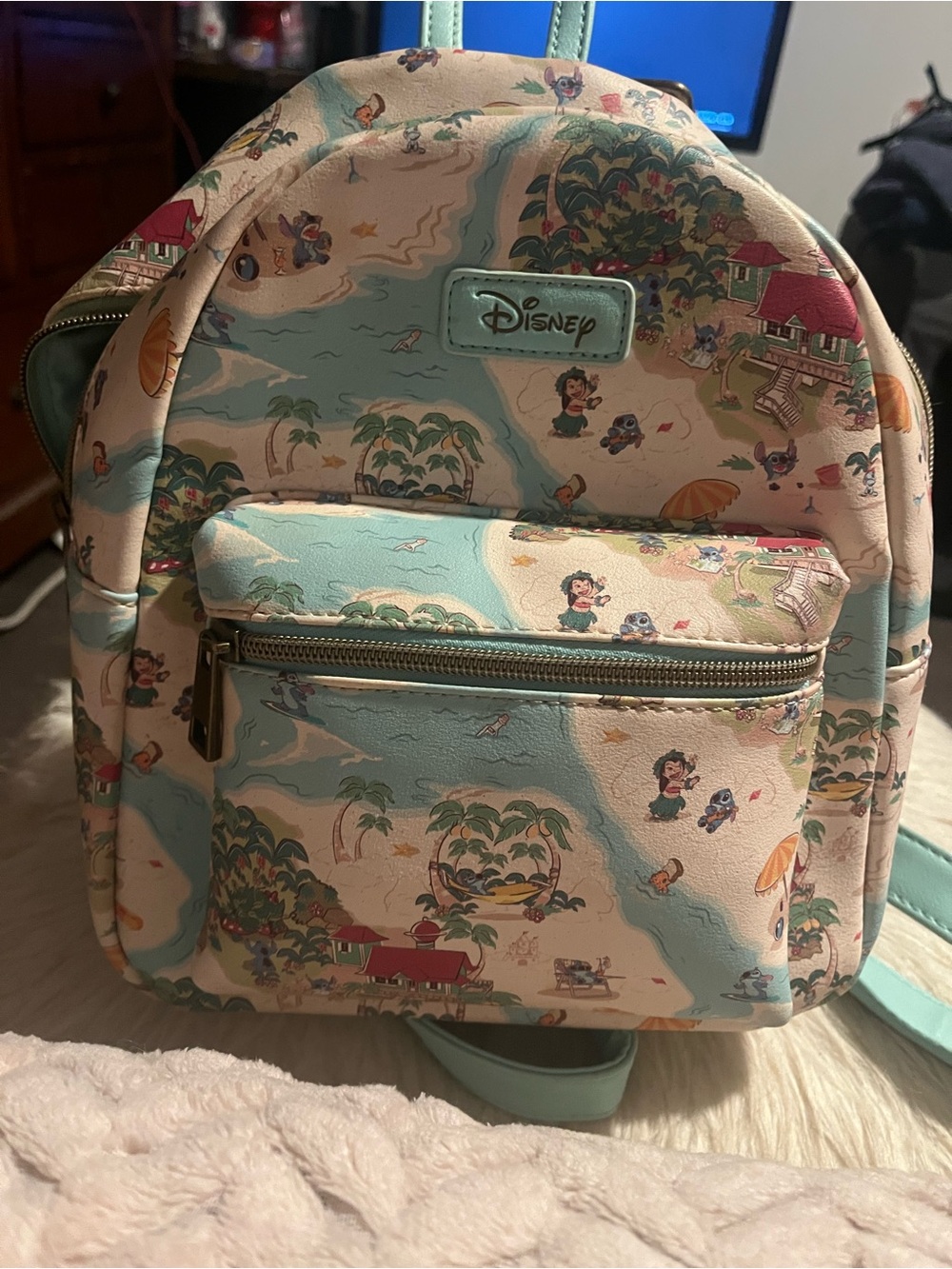 Disney Mini Backpack with Pastel Beach Map Print and Mint Accents